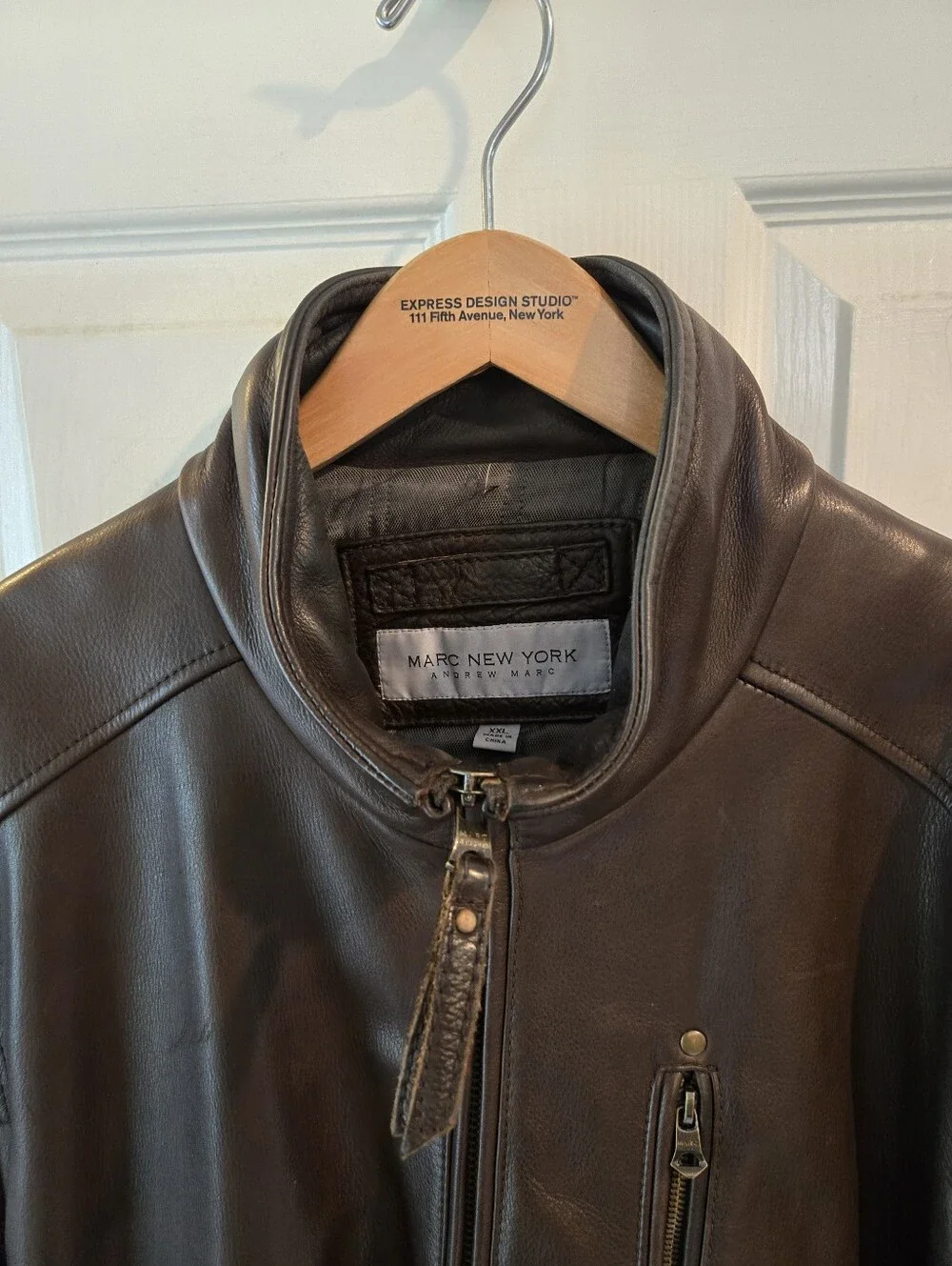 Marc New York Dark Brown Leather Bomber Jacket